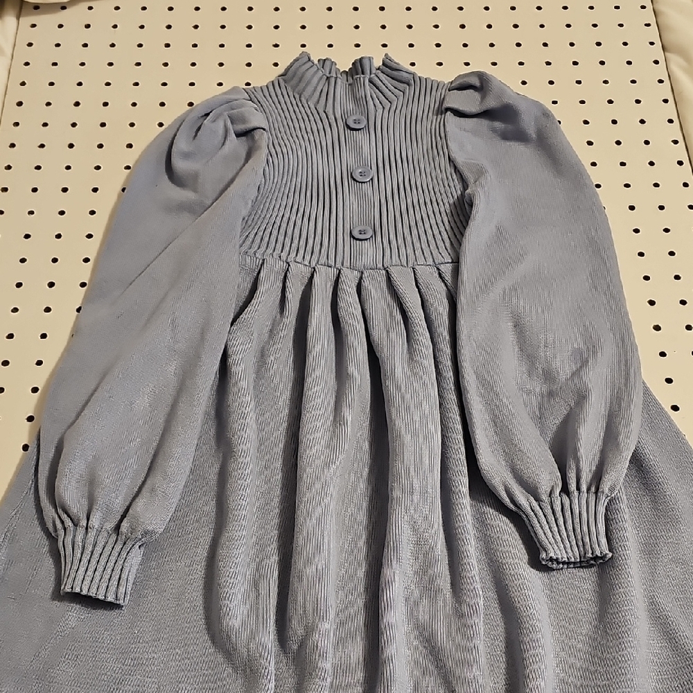 Elegant Blue Kids Dress with Button Accents